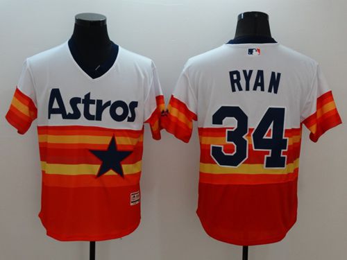 Astros #34 Nolan Ryan White/Orange Flexbase Authentic Collection