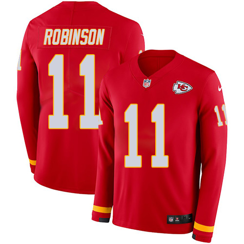 Nike Chiefs #11 Demarcus Robinson Red Team Color Youth Stitched NFL Limited Therma Long Sleeve Jersey