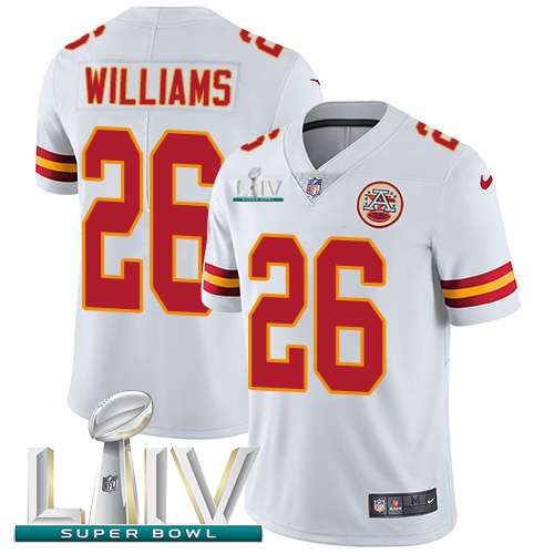 Nike Chiefs #26 Damien Williams White Super Bowl LIV 2020 Youth Stitched NFL Vapor Untouchable Limited Jersey