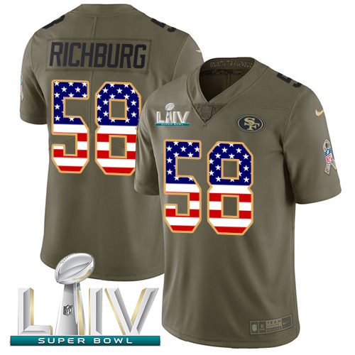Nike 49ers #58 Weston Richburg Olive/USA Flag Super Bowl LIV 2020 Youth Stitched NFL Limited 2017 Salute To Service Jersey