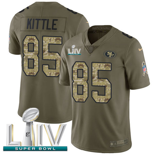 Nike 49ers #85 George Kittle Olive/Camo Super Bowl LIV 2020 Youth Stitched NFL Limited 2017 Salute To Service Jersey