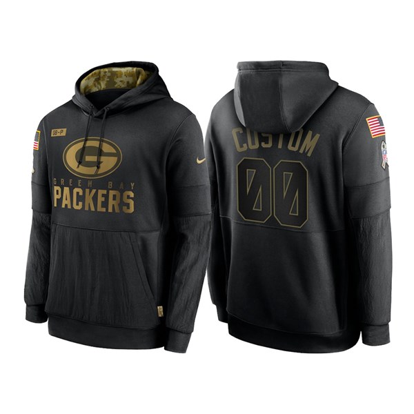 Men's Green Bay Packers 2020 Customize Black Salute to Service Sideline Therma Pullover Hoodie