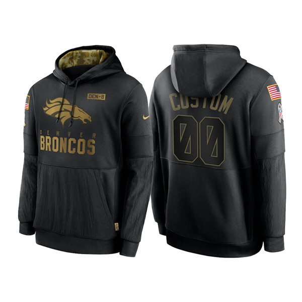 Men's Denver Broncos 2020 Customize Black Salute to Service Sideline Therma Pullover Hoodie