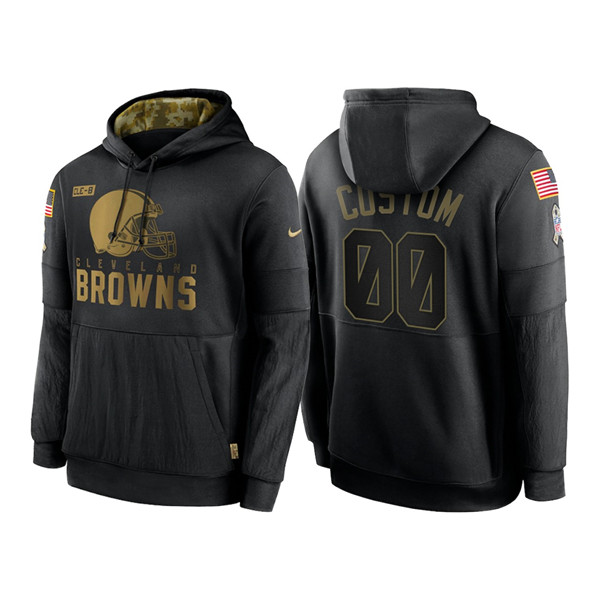 Men's Cleveland Browns 2020 Customize Black Salute to Service Sideline Therma Pullover Hoodie