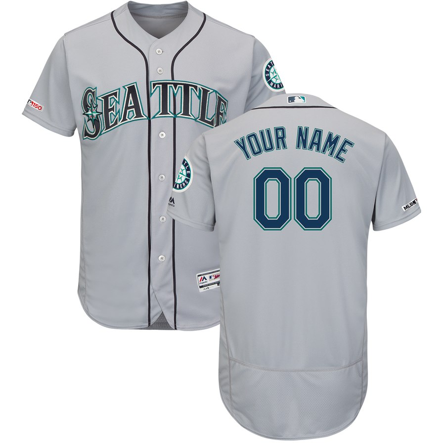 Seattle Mariners Majestic Road Flex Base Authentic Collection Custom Jersey Gray