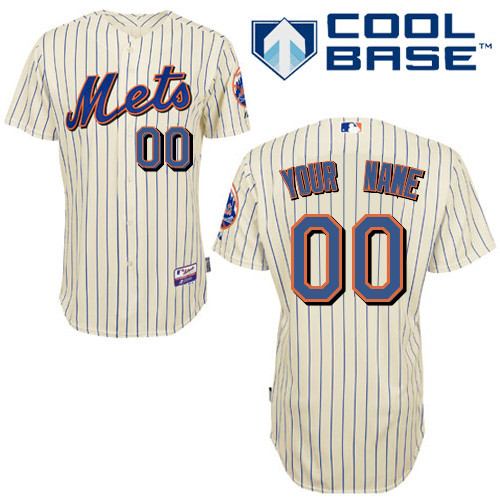 Mets Personalized Authentic Cream Blue Strip 2010 Cool Base MLB Jersey (S-3XL)