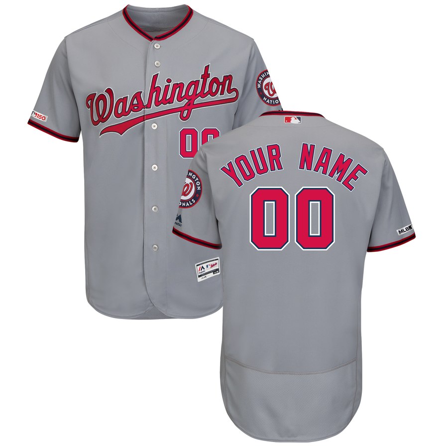 Washington Nationals Majestic Road Flex Base Authentic Collection Custom Jersey Gray