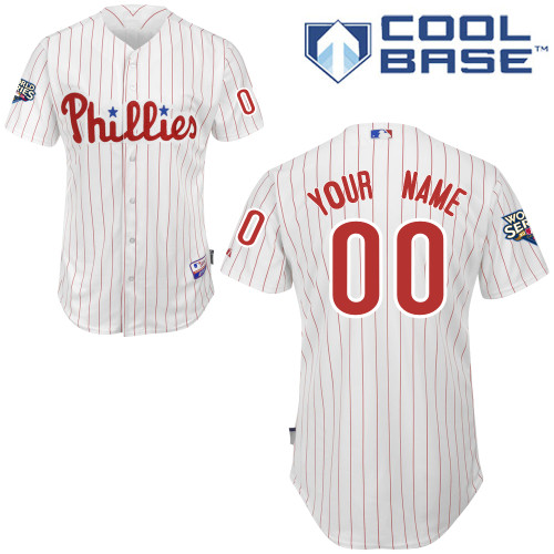 Phillies Personalized Authentic White Red Strip w/2009 World Series Patch Cool Base MLB Jersey (S-3XL)