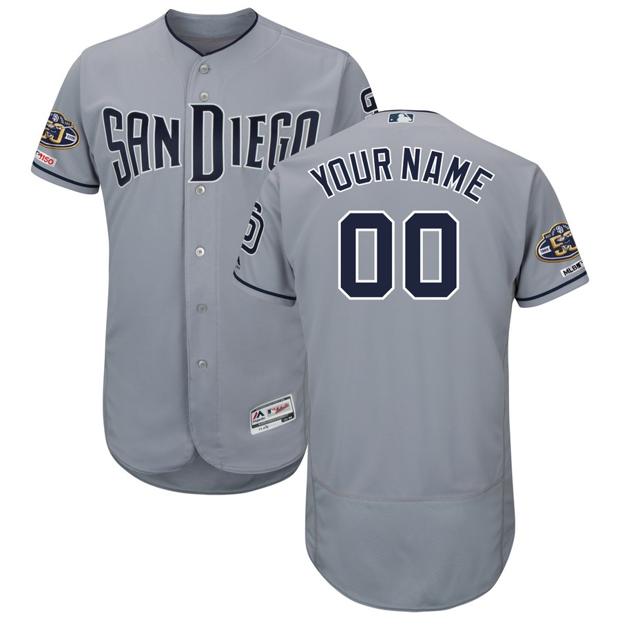 San Diego Padres Majestic Road Flex Base Authentic Collection Custom Jersey Gray