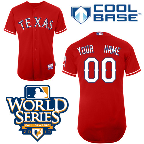 Rangers Customized Authentic Red Cool Base MLB Jersey w/2010 World Series Patch (S-3XL)