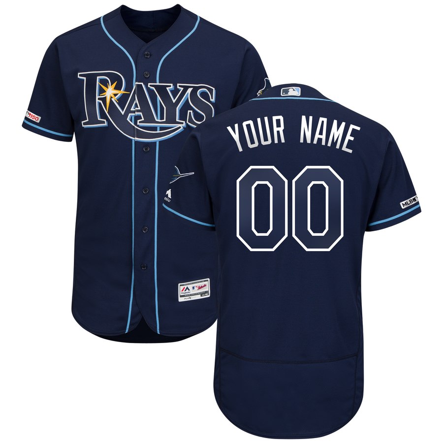 Tampa Bay Rays Majestic Home Authentic Collection Flex Base Custom Jersey Navy