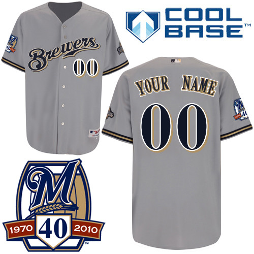 Brewers Personalized Authentic Grey Cool Base w/40th Anniversary Patch MLB Jersey (S-3XL)