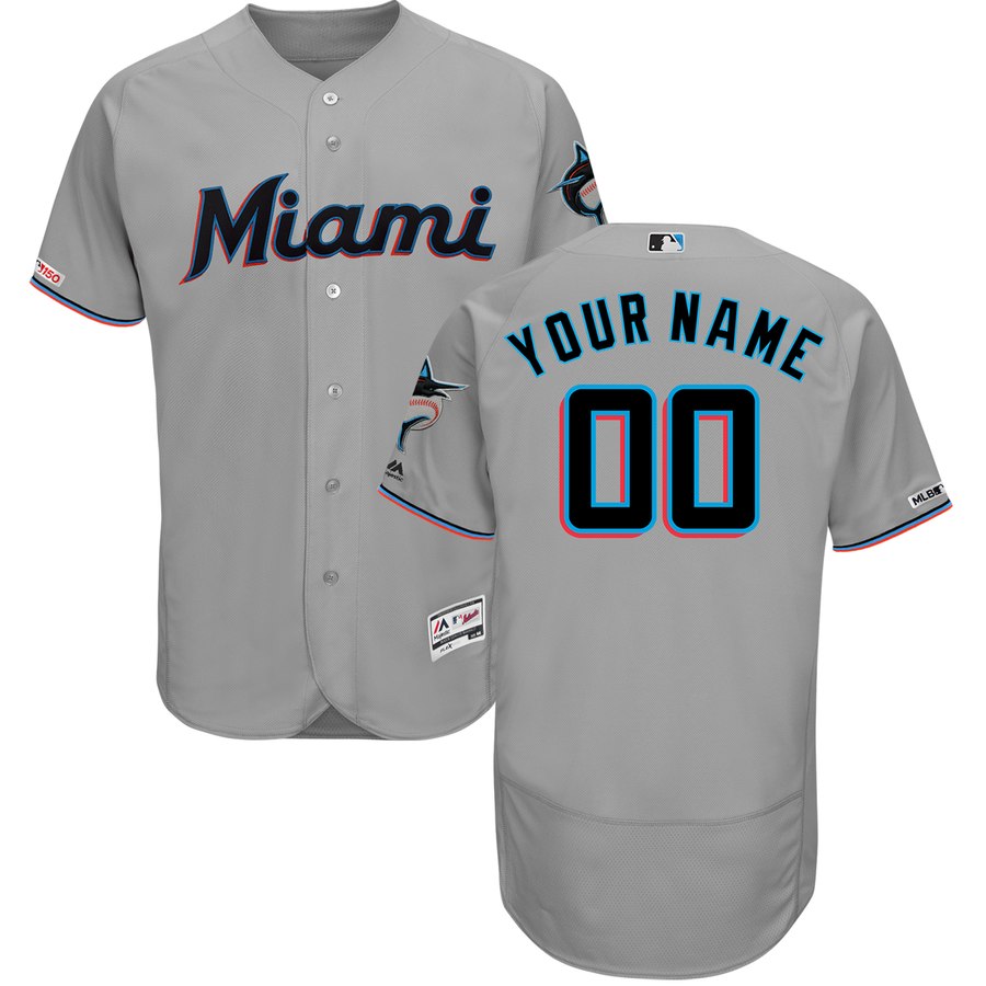 Miami Marlins Majestic Road Authentic Collection Flex Base Custom Jersey Gray