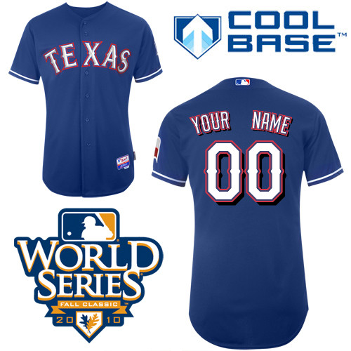 Rangers Customized Authentic Blue Cool Base MLB Jersey w/2010 World Series Patch (S-3XL)