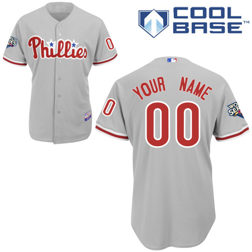 Phillies Personalized Authentic Grey w/2009 World Series Patch Cool Base MLB Jersey (S-3XL)