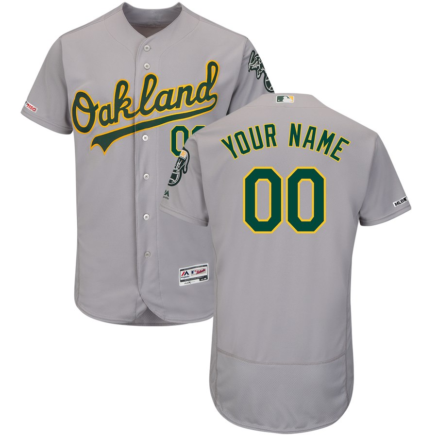 Oakland Athletics Majestic Road Flex Base Authentic Collection Custom Jersey Gray