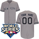 Yankees Personalized Authentic Grey w/2009 World Series Patch MLB Jersey (S-3XL)
