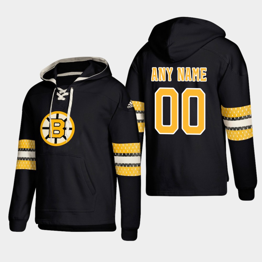 Boston Bruins Personalized Lace-Up Pullover Hoodie Black