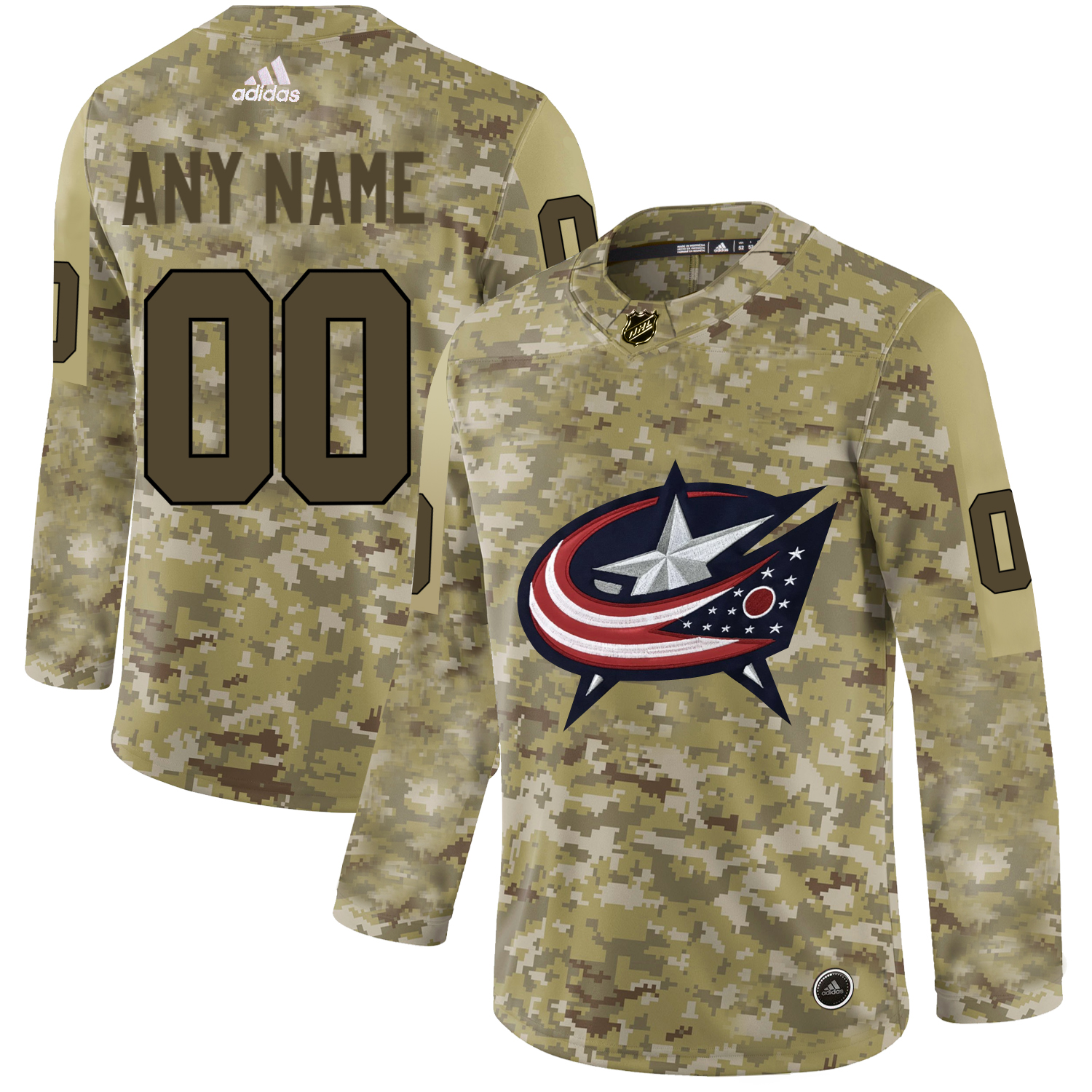Men's Adidas Blue Jackets Personalized Camo Authentic NHL Jersey