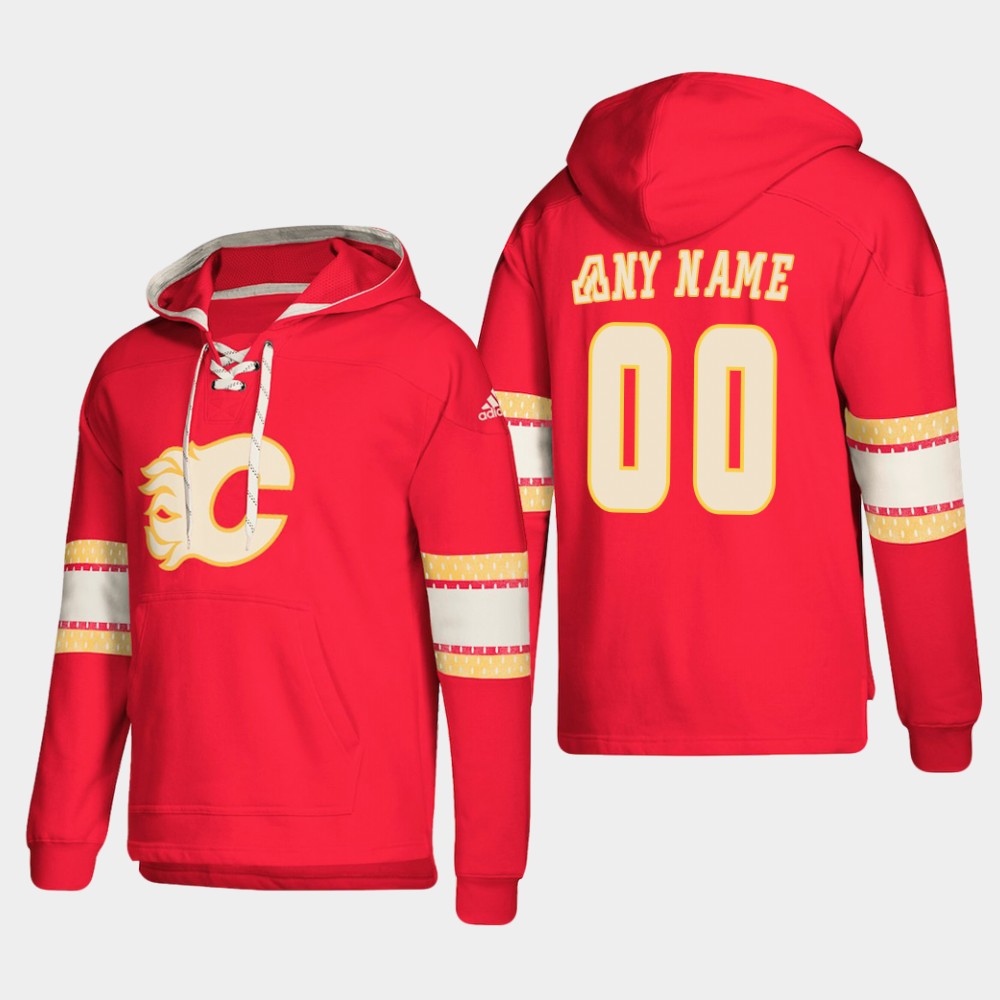 Calgary Flames Personalized Lace-Up Pullover Hoodie Red