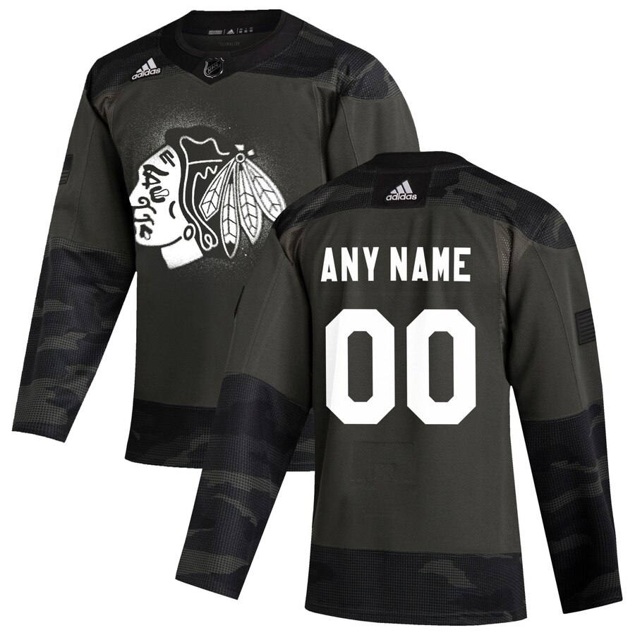 Chicago Blackhawks Adidas 2019 Veterans Day Authentic Custom Practice NHL Jersey Camo