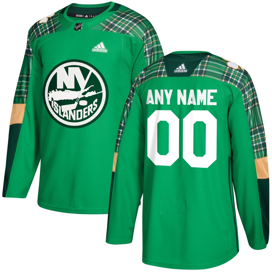 Men's Adidas New York Islanders Personalized Green St. Patrick's Day Custom Practice NHL Jersey