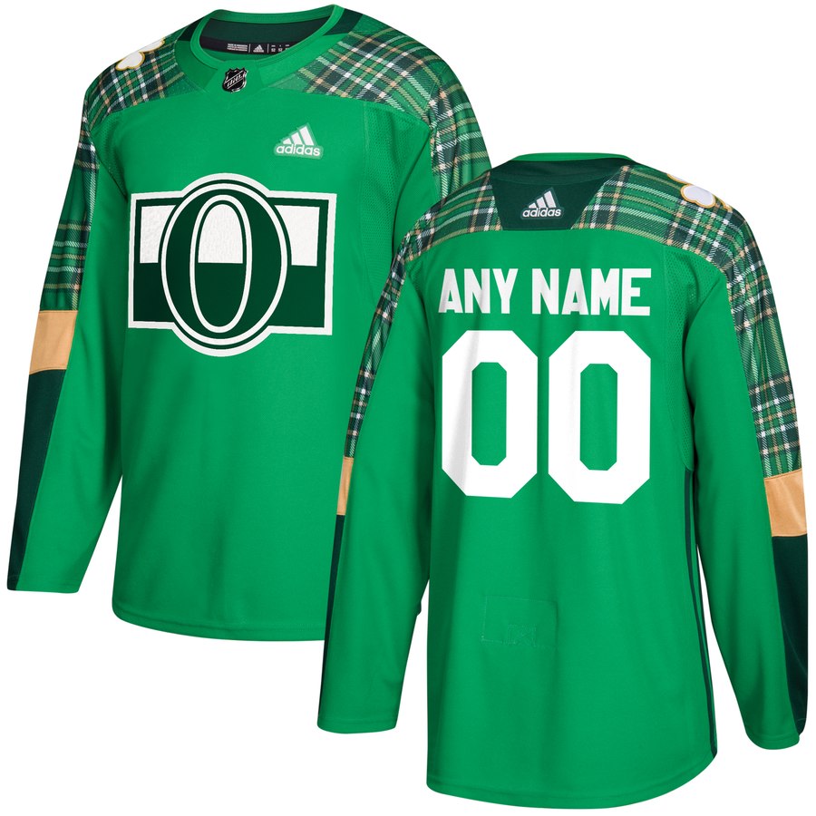 Men's Adidas Ottawa Senators Personalized Green St. Patrick's Day Custom Practice NHL Jersey