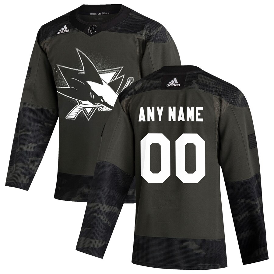 San Jose Sharks Adidas 2019 Veterans Day Authentic Custom Practice NHL Jersey Camo
