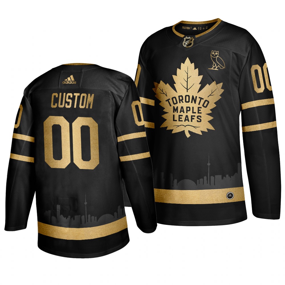 Adidas Maple Leafs Custom Men's 2019 Black Golden Edition OVO Branded Stitched NHL Jersey