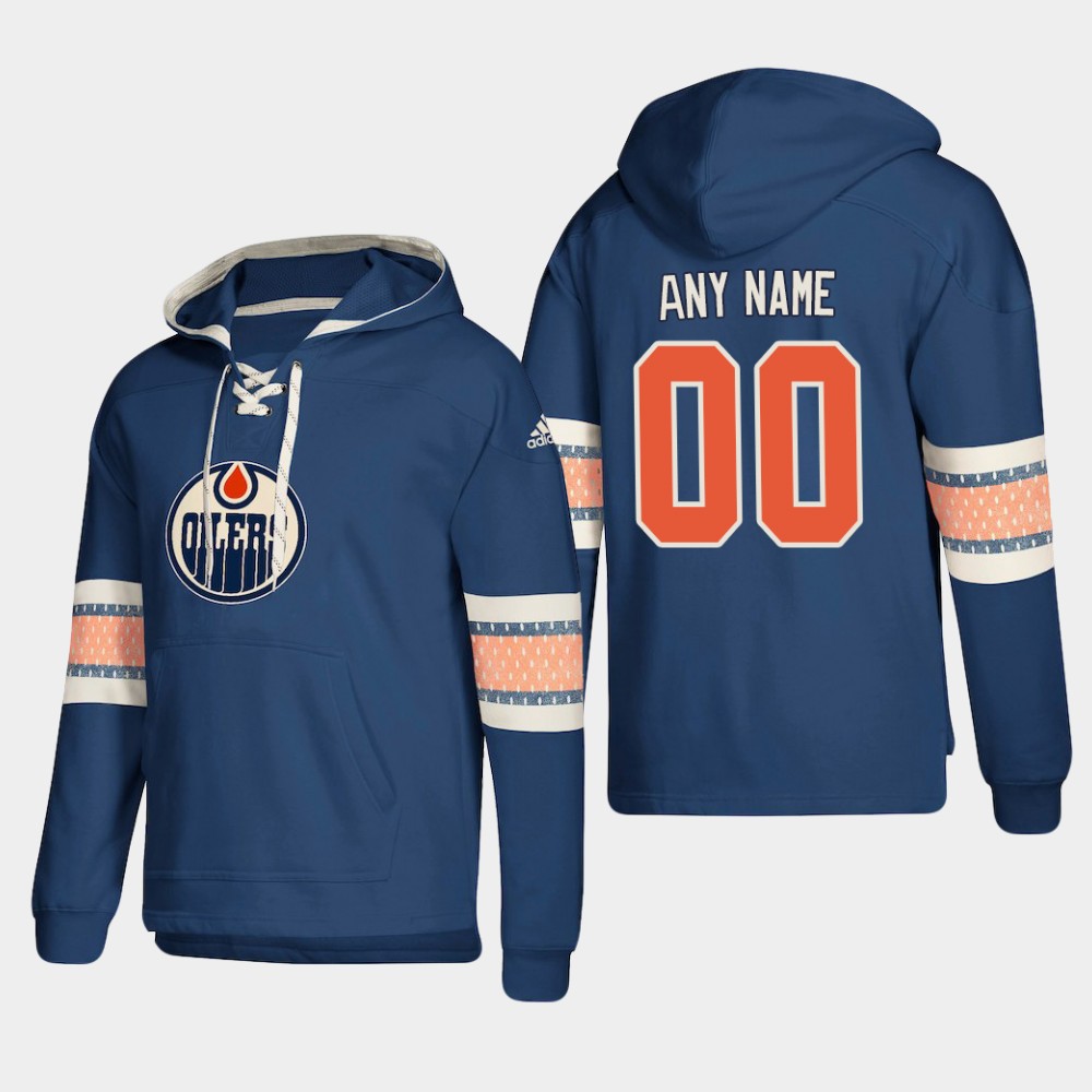 Edmonton Oilers Personalized Lace-Up Pullover Hoodie Royal