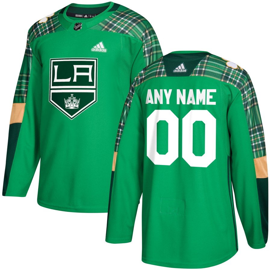 Men's Adidas Los Angeles Kings Personalized Green St. Patrick's Day Custom Practice NHL Jersey