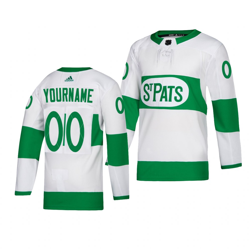 Men's Adidas Toronto Maple Leafs Personalized White St. Patrick's Day Authentic Player Custom Practice NHL Jersey