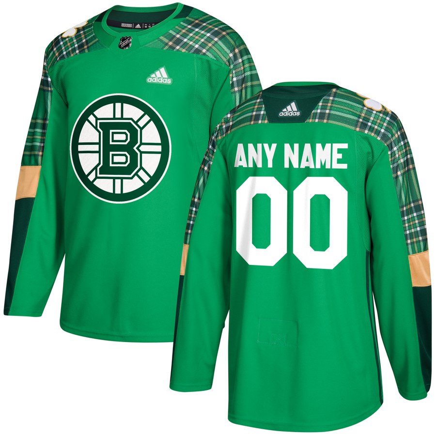 Men's Adidas Boston Bruins Personalized Green St. Patrick's Day Custom Practice NHL Jersey