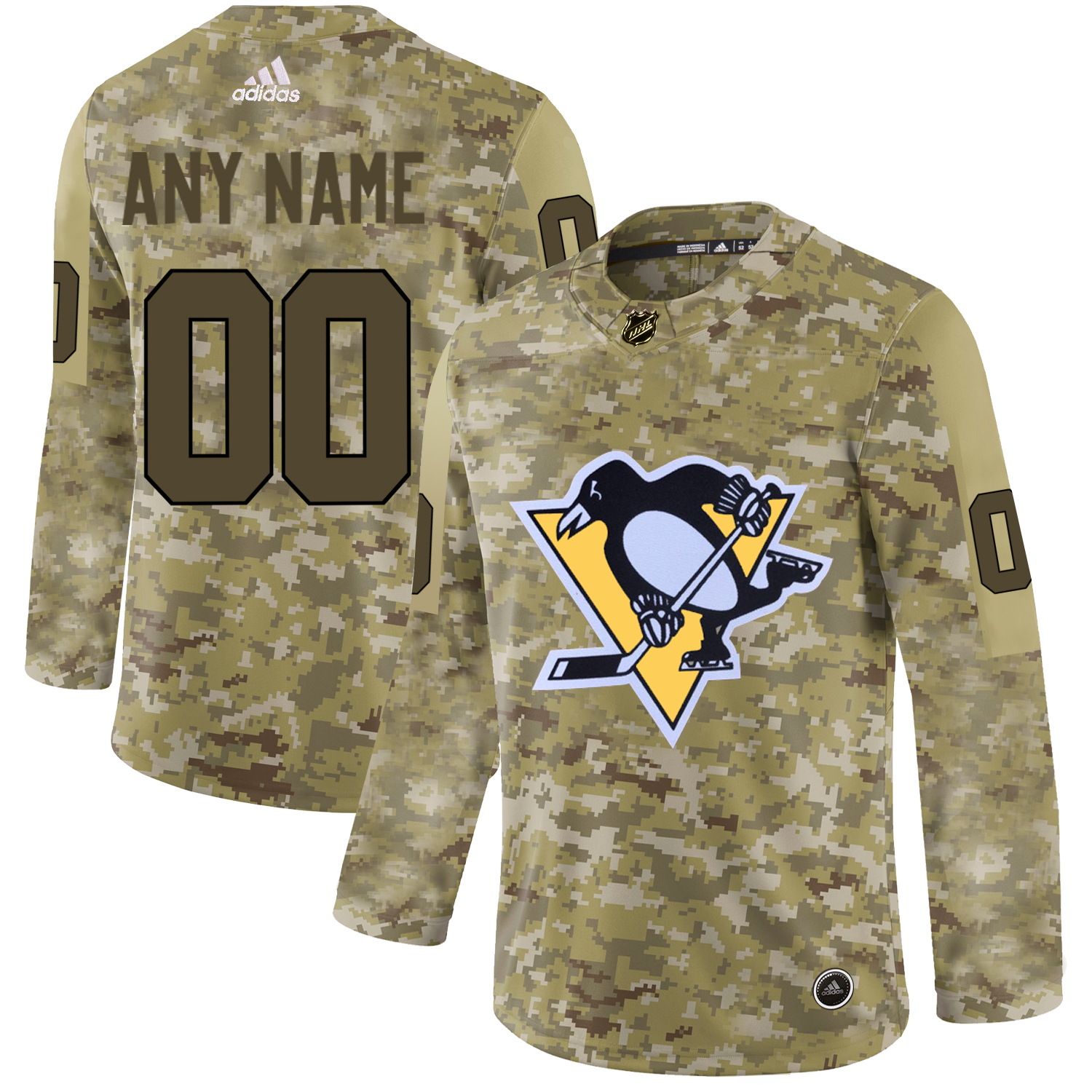 Men's Adidas Penguins Personalized Camo Authentic NHL Jersey
