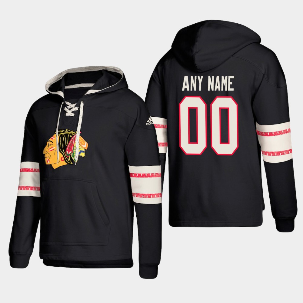 Chicago Blackhawks Personalized Lace-Up Pullover Hoodie Black