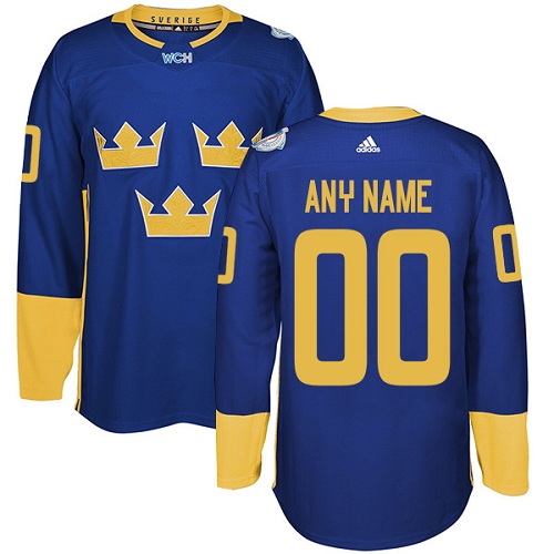 Men's Adidas Team Sweden Personalized Authentic Blue Road 2016 World Cup NHL Jersey
