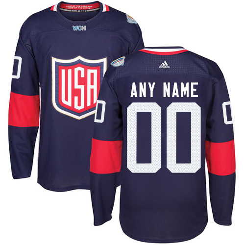 Men's Adidas Team USA Personalized Authentic Navy Blue Road 2016 World Cup NHL Jersey