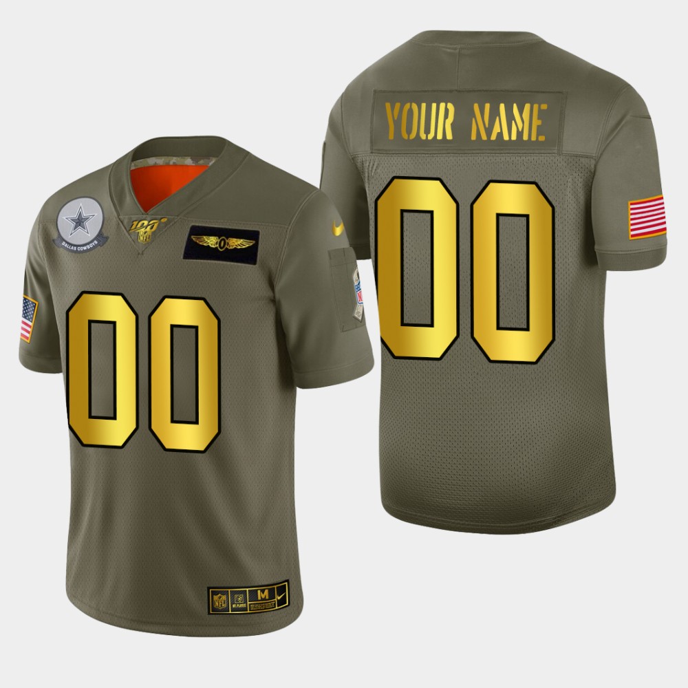 Dallas Cowboys Custom Men's Nike Olive Gold 2019 Salute to Service Limited NFL 100 Jersey