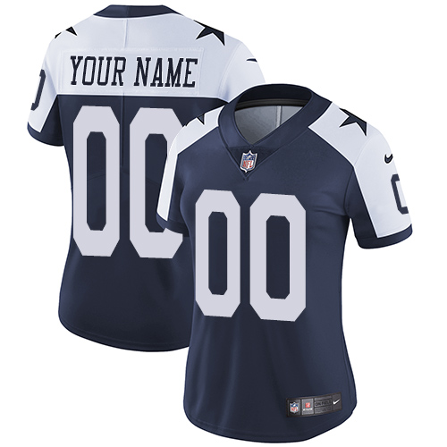 Nike Dallas Cowboys Customized Navy Blue Thanksgiving Stitched Vapor Untouchable Limited Throwback Women's NFL Jersey