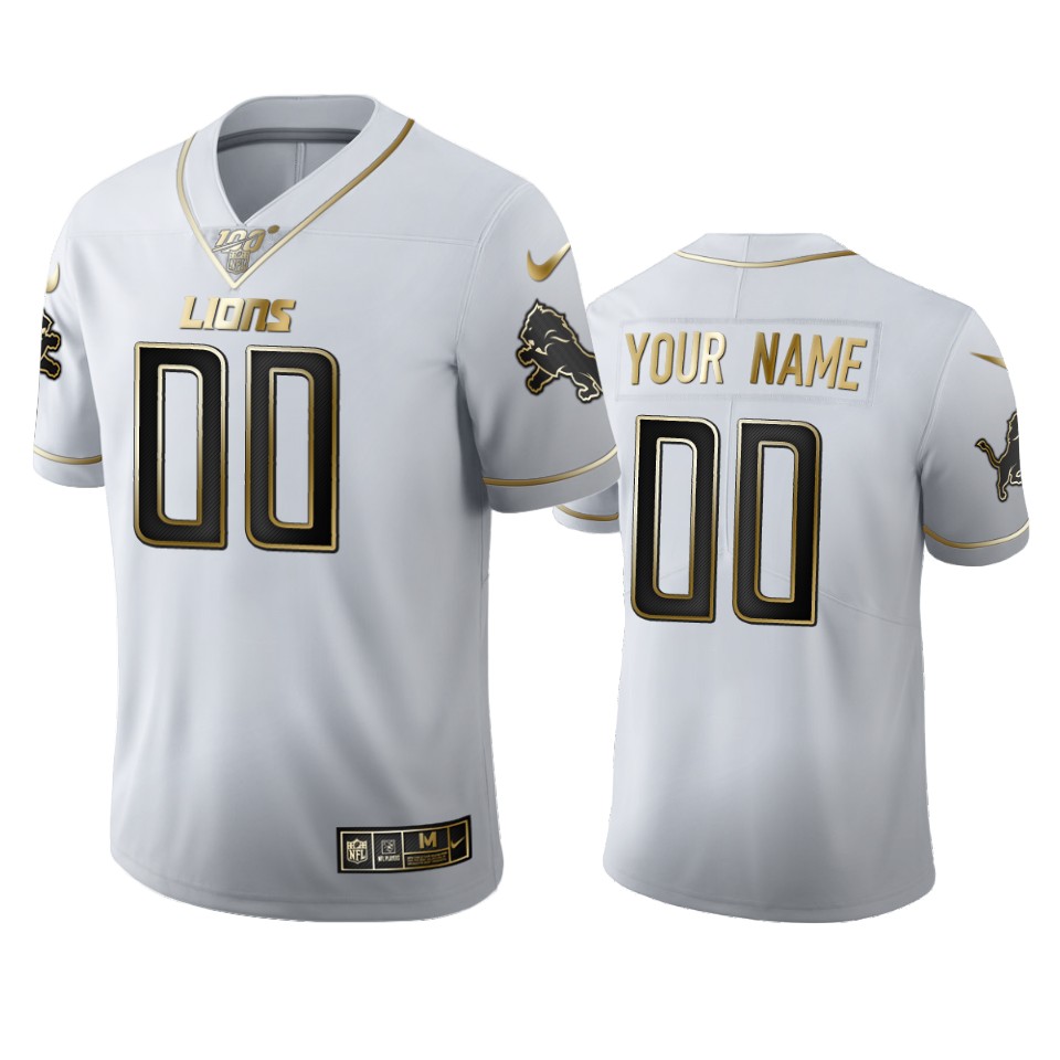 Detroit Lions Custom Men's Nike White Golden Edition Vapor Limited NFL 100 Jersey