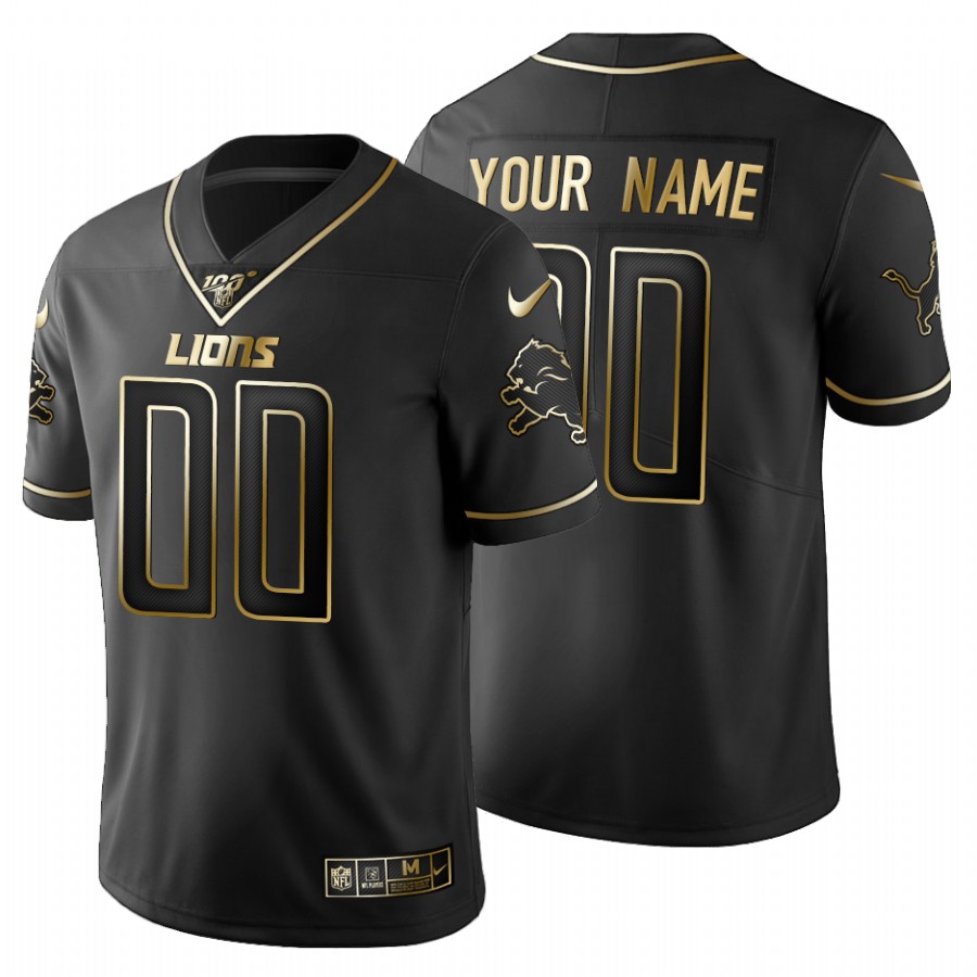 Detroit Lions Custom Men's Nike Black Golden Limited NFL 100 Jersey