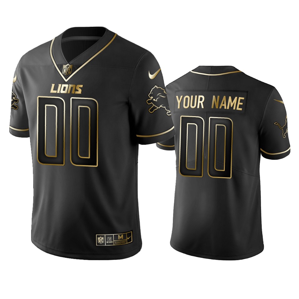Lions Custom Men's Stitched NFL Vapor Untouchable Limited Black Golden Jersey