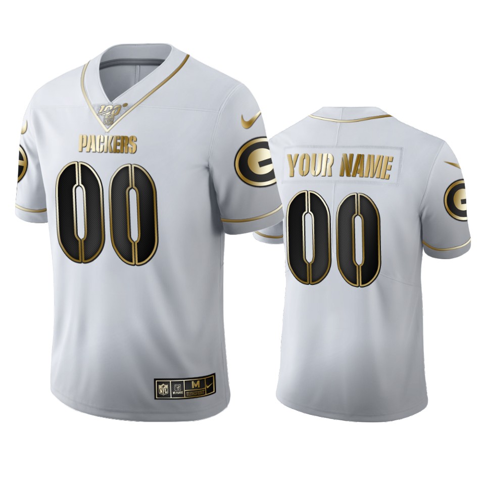 Green Bay Packers Custom Men's Nike White Golden Edition Vapor Limited NFL 100 Jersey