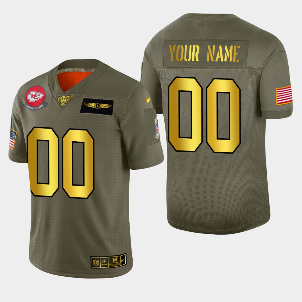 Kansas City Chiefs Custom Men's Nike Olive Gold 2019 Salute to Service Limited NFL 100 Jersey