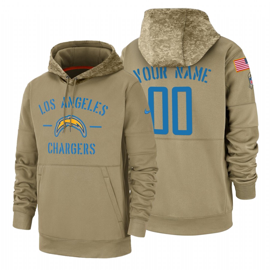 Los Angeles Chargers Custom Nike Tan 2019 Salute To Service Name & Number Sideline Therma Pullover Hoodie