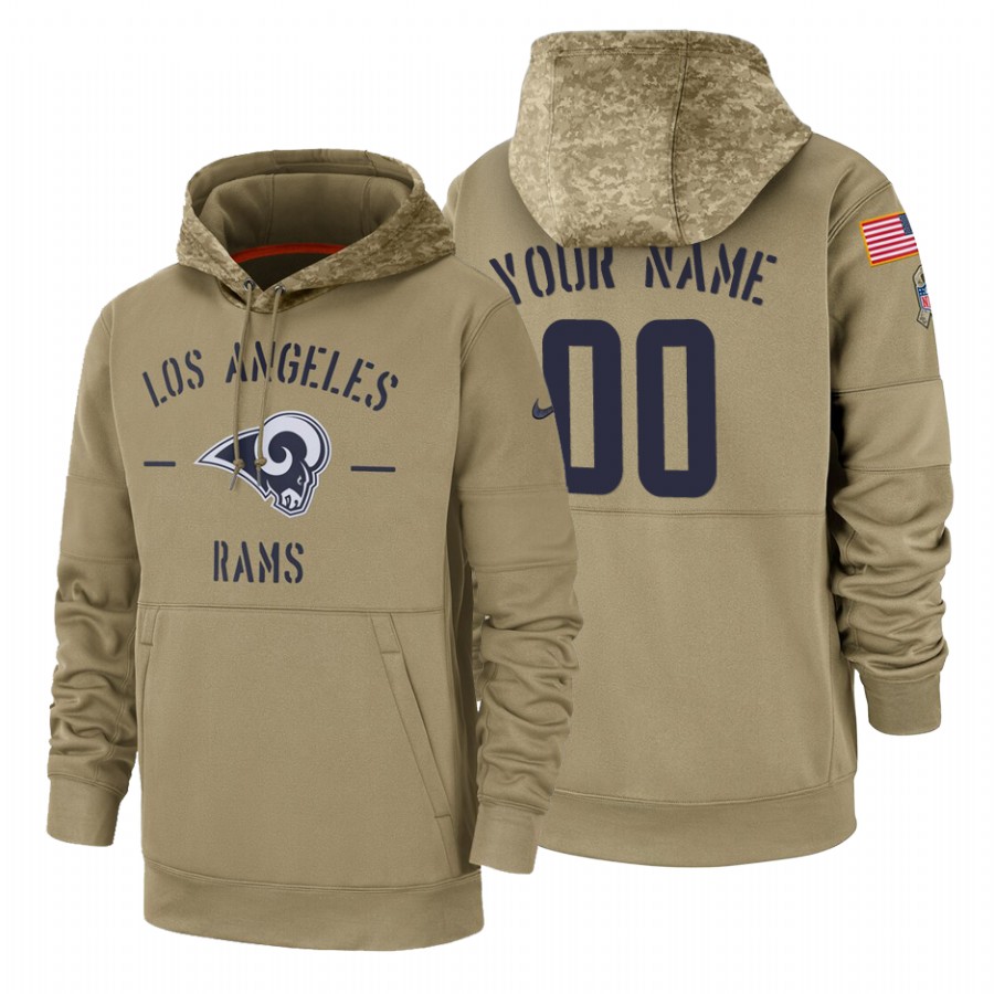 Los Angeles Rams Custom Nike Tan 2019 Salute To Service Name & Number Sideline Therma Pullover Hoodie