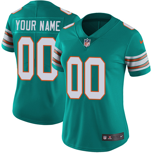 Nike Miami Dolphins Customized Aqua Green Alternate Stitched Vapor Untouchable Limited Women's NFL Jersey