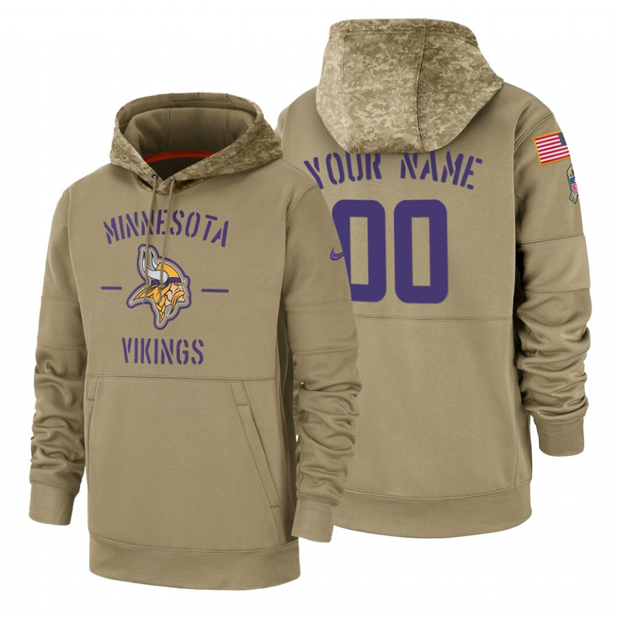 Minnesota Vikings Custom Nike Tan 2019 Salute To Service Name & Number Sideline Therma Pullover Hoodie