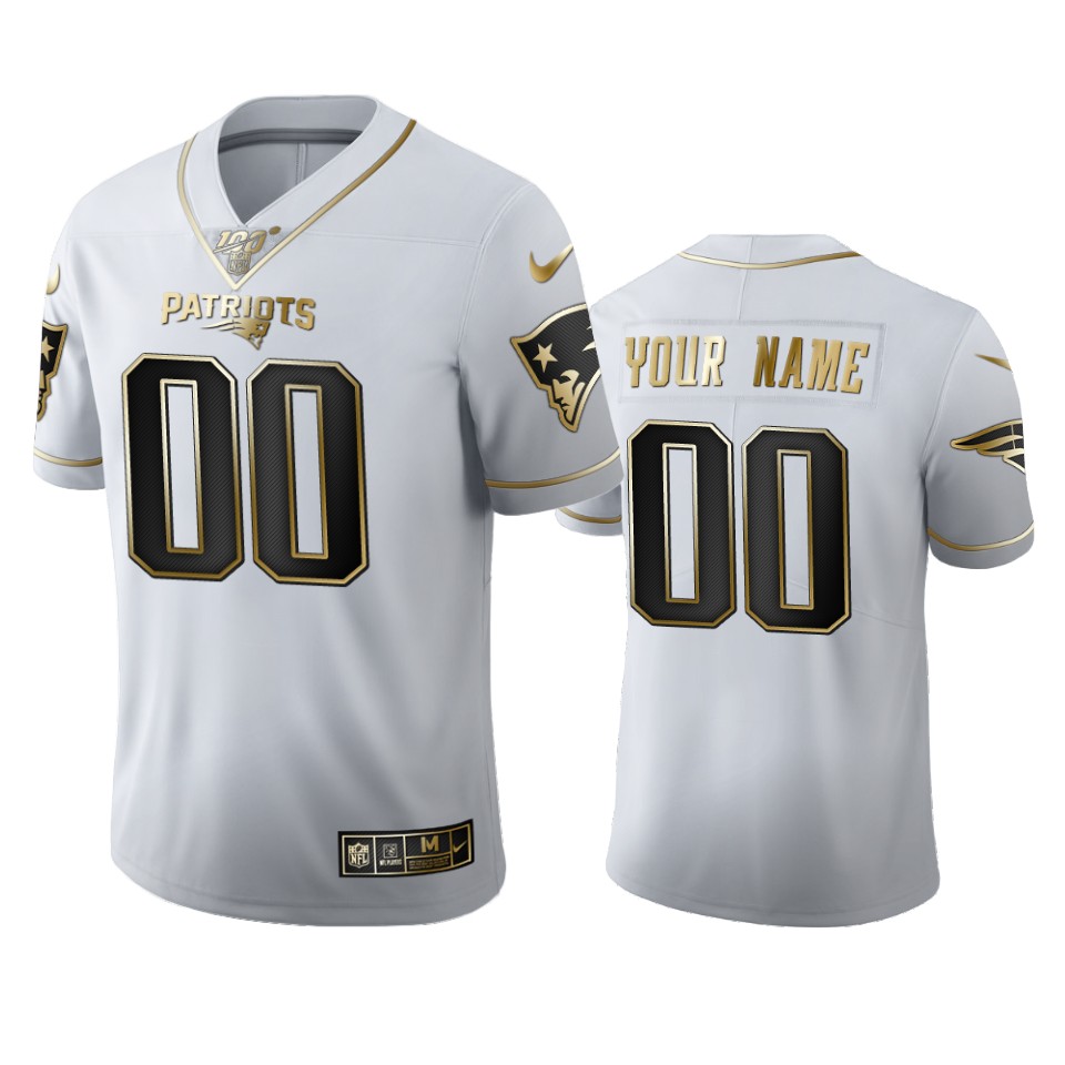 New England Patriots Custom Men's Nike White Golden Edition Vapor Limited NFL 100 Jersey