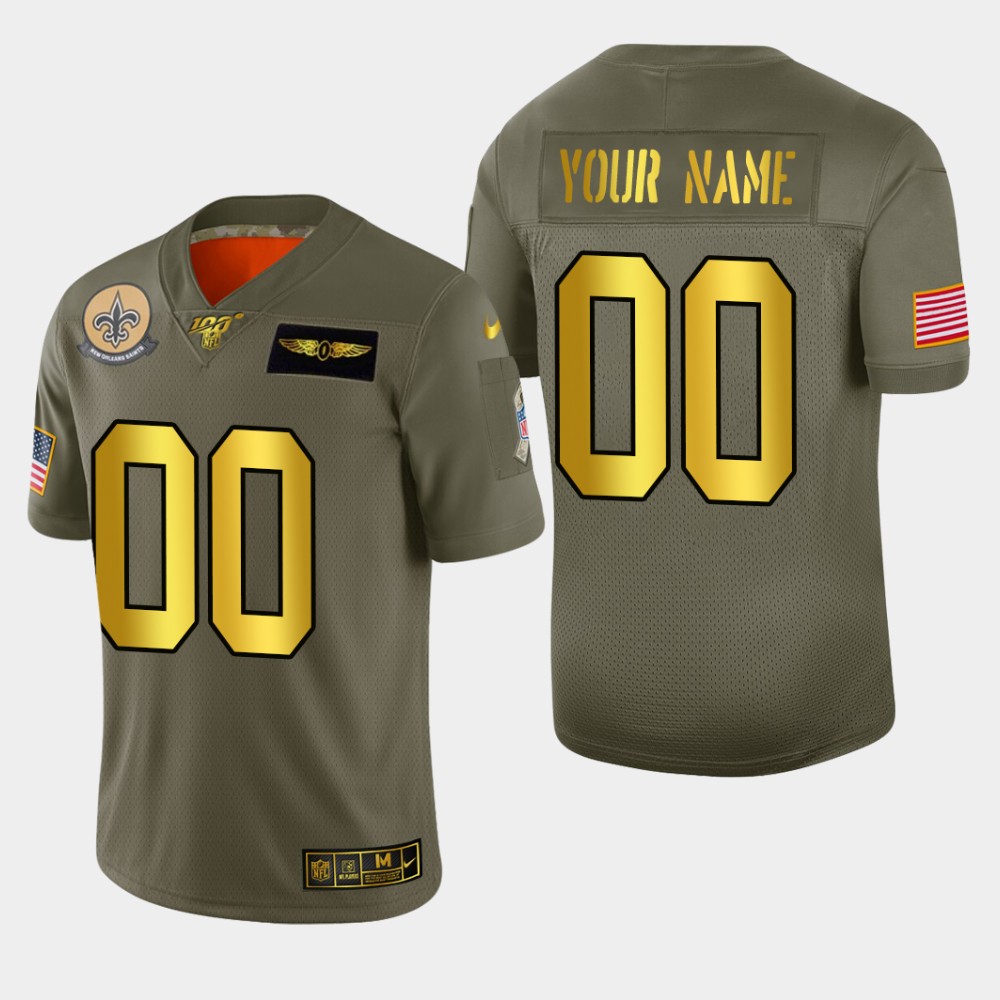 New Orleans Saints Custom Men's Nike Olive Gold 2019 Salute to Service Limited NFL 100 Jersey